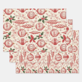 Red Toile Chinoiserie Christmas Ornaments Geschenkpapier Set
