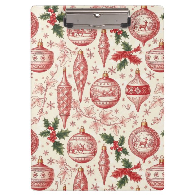 Red Toile Chinoiserie Christmas Ornaments Klemmbrett (Vorderseite)