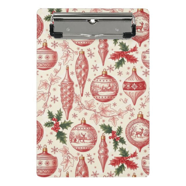 Red Toile Chinoiserie Christmas Ornaments Mini Klemmbrett (Vorderseite)