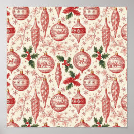 Red Toile Chinoiserie Christmas Ornaments Poster