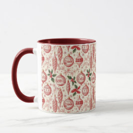 Red Toile Chinoiserie Christmas Ornaments Tasse