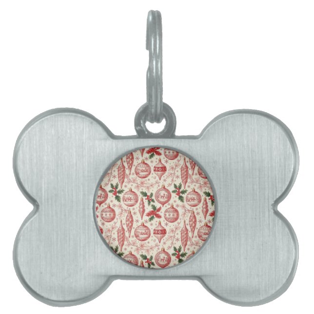 Red Toile Chinoiserie Christmas Ornaments Tiermarke (Vorderseite)