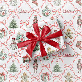 Red Toile Christmas Wrapping Paper Red Bow Geschenkpapier