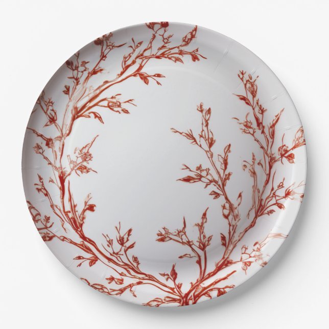 Red Toile Elegant Christmas Pappteller (Vorderseite)