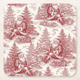 Red Toile Rechteckiger Pappuntersetzer