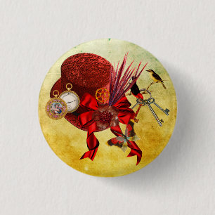 Red Top Hat Vögel Taschenuhr Steampunk Art Button