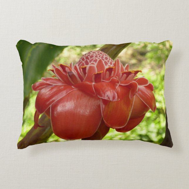 Red Torch Ginger Tropical Flower Fotografie Dekokissen (Vorderseite)