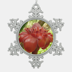Red Torch Ginger Tropical Flower Fotografie Schneeflocken Zinn-Ornament
