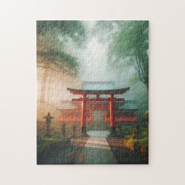 Red Torii and Light – Japanese Temple Puzzle (Vertikal)