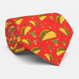 Red Tortilla Tacos Chillies Pattern Mexican Chief Krawatte
