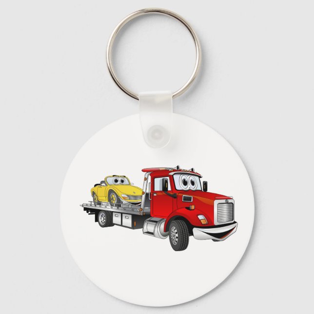 Red Tow Truck Flatbed Cartoon Schlüsselanhänger (Vorderseite)