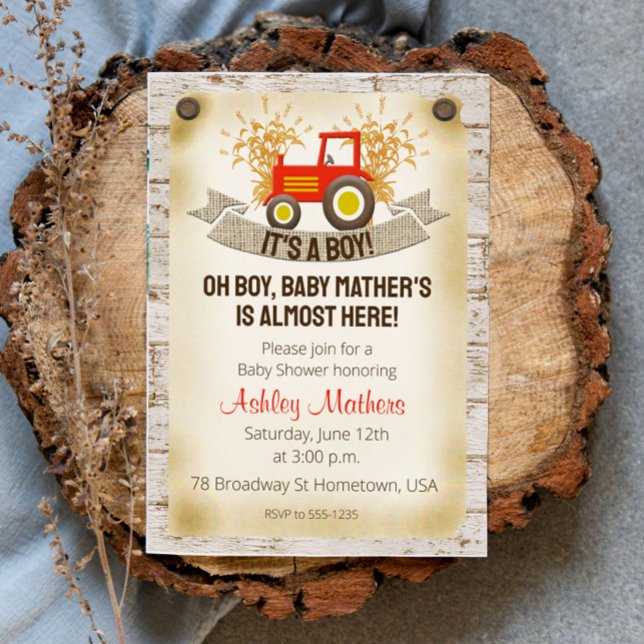 Red Tractor Baby Boy Shower Invitation (Créateur téléchargé)