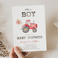 Red Tractor Baby Dusche Einladung