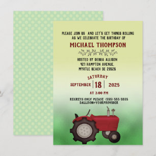 Red Tractor Birthday Party Einladung