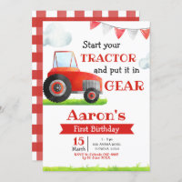 Red Tractor Boy Invitation Anniversaire