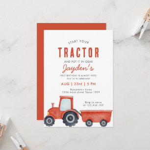 Red Tractor Farm Boy 1er invitation anniversaire