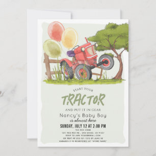Red Tractor Farm Boy Baby Dusche Einladung