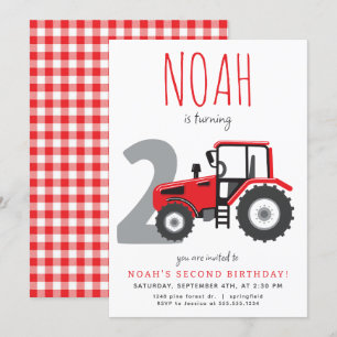 Red Tractor Invitation du deuxième anniversaire