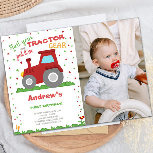 Red Tractor Invitations d'anniversaire avec photo