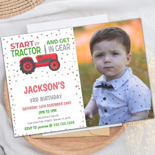 Red Tractor Invitations d'anniversaire avec photo