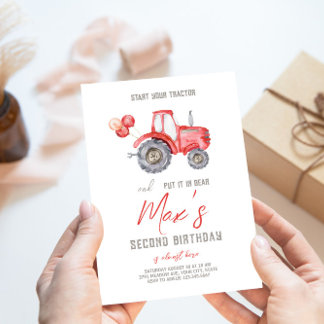 Red Tractor Thema Geburtstag Einladung