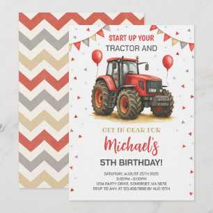 Red Tractor Thema Geburtstagsparty Einladung