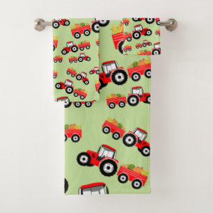 Red Tractor Truck Farm Produzieren Badhandtuch Set