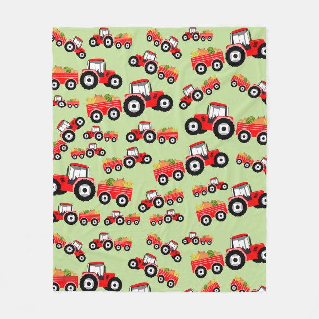 Red Tractor Truck Farm Produzieren Fleecedecke (Vorderseite)