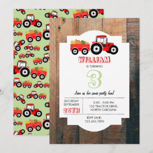Red Tractor Truck Farm Produzieren Geburtstag Einladung