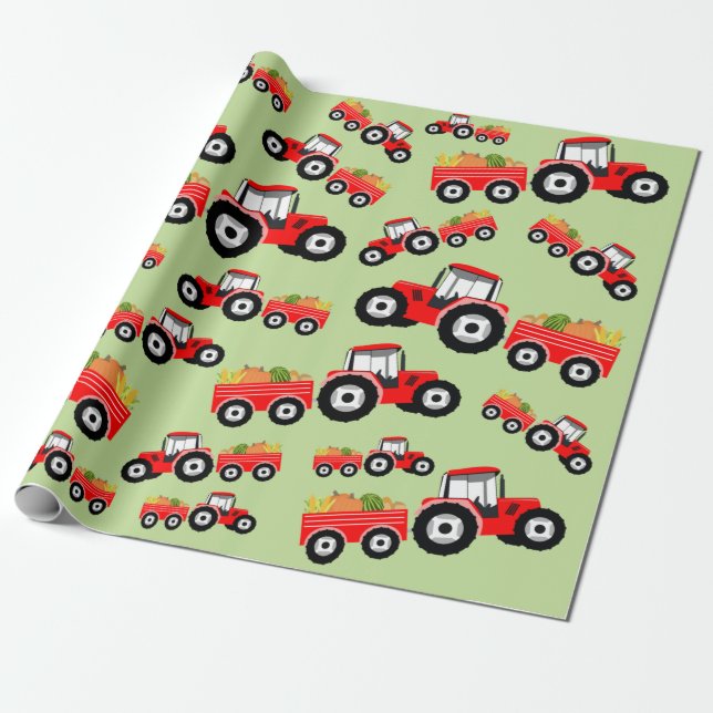 Red Tractor Truck Farm Produzieren Geschenkpapier (Ungerollt)