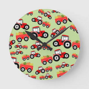 Red Tractor Truck Farm Produzieren Runde Wanduhr