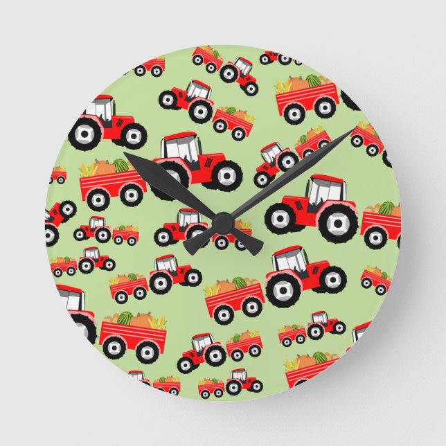 Red Tractor Truck Farm Produzieren Runde Wanduhr (Vorderseite)