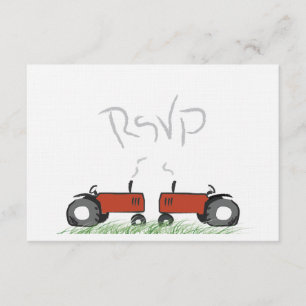 Red Tractor Wedding RSVP Card Karte