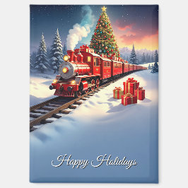 Red Train Christmas Tree Holiday Magnet