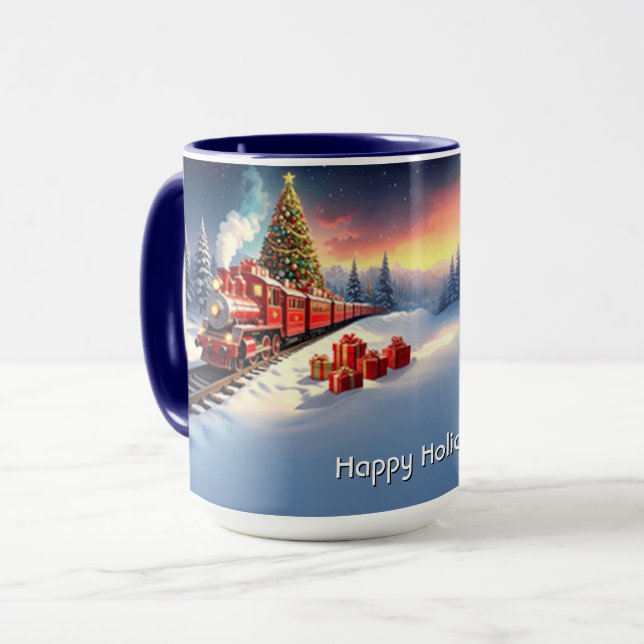 Red Train Christmas Tree Holiday Mug Tasse (Vorderseite Links)