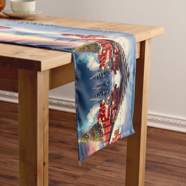 Red Train Christmas Tree Holiday Table Runner Mittelgroßer Tischläufer (Beispiel)