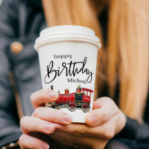 Red Train Custom Happy Birthday Paper Cup
