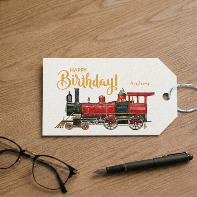 Red Train Happy Birthday Geschenkanhänger (Red Train Happy Birthday Gift Tags)