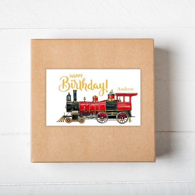 Red Train Happy Birthday Rechteckiger Aufkleber (Birthday Depot High-quality Party Favor Decorations Red Train Happy Birthday Rectangular Stickers)