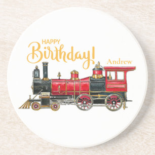 Red Train Happy Birthday Sandstone Untersetzer