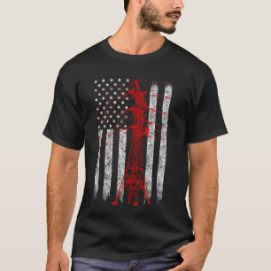 Red Transmission Tower American Flag Lineman Elect T-Shirt