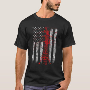 Red Transmission Tower American Flag Lineman Elect T-Shirt