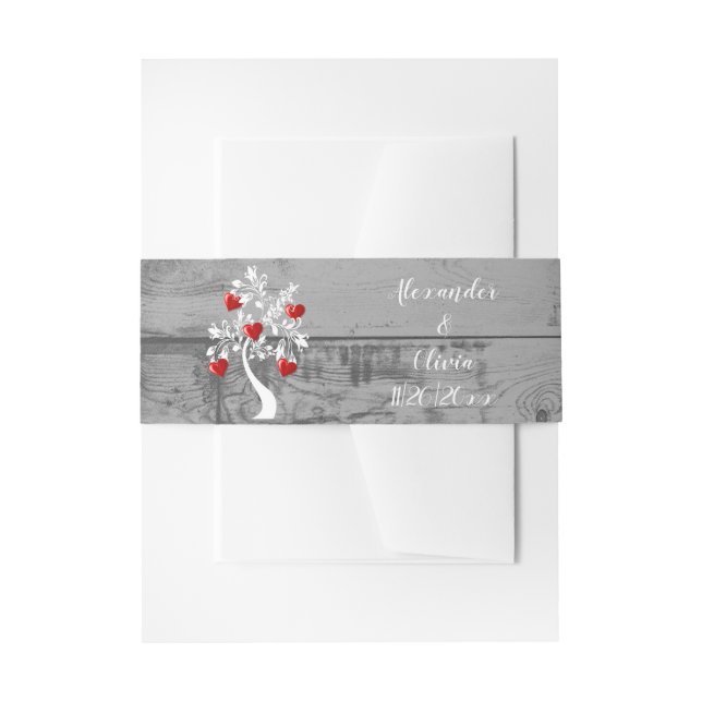 Red Tree of Hearts Wedding Invite Bly Band (Vorderseite Beispiel)