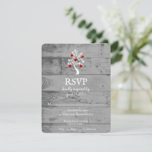 Red Tree of Hearts Wedding RSVP Card