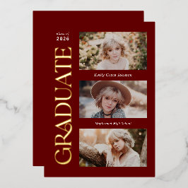 Red Trendy Serif Abschluss mit mehreren Fotos Folieneinladung