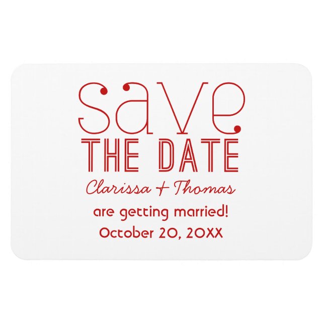 Red Trendy Typografy Save the Date Magnet (Horizontal)