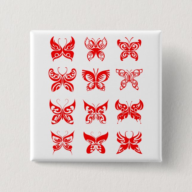 Red Tribal Butterfly Ornamental Button (Vorderseite)