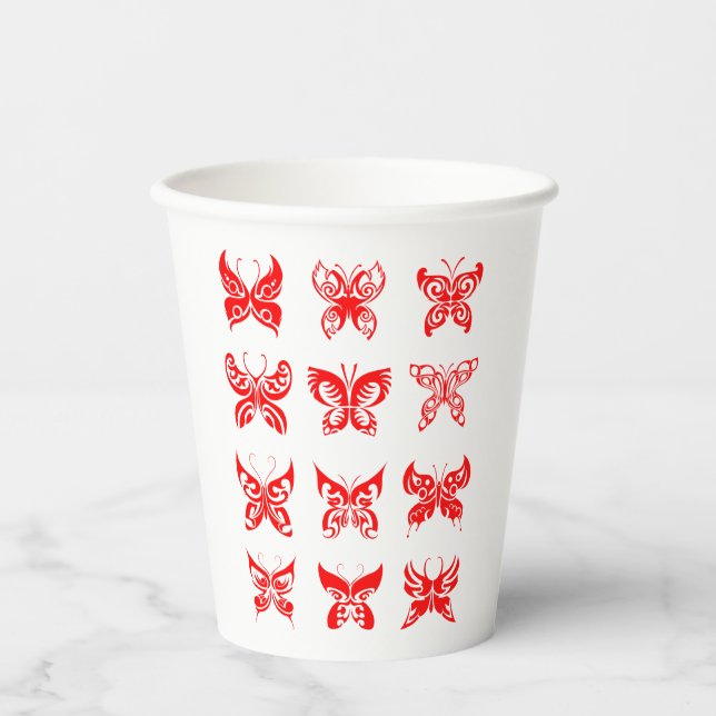 Red Tribal Butterfly Ornamental Pappbecher (Vorderseite)