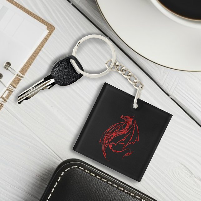 Red Tribal Dragon Black Business Logo Schlüsselanhänger (Von Creator hochgeladen)