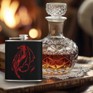 Red Tribal Dragon Black Flachmann